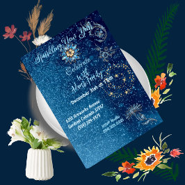 Blauw sprankelend Nieuwjaar Glitter Stars Bloemenf Kaart