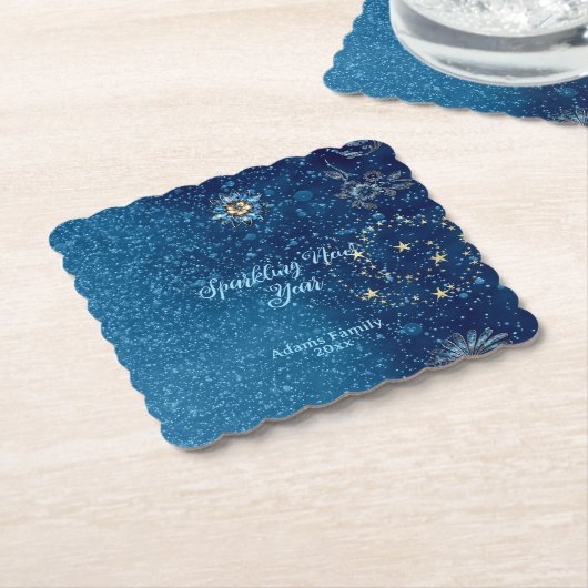 Blauw sprankelend Nieuwjaar Glitter Stars Bloemenf Kartonnen Onderzetters (Gebogen)