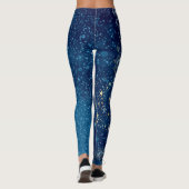 Blauw sprankelend Nieuwjaar Glitter Stars Bloemenf Leggings (Achterkant)