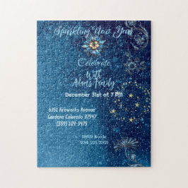 Blauw sprankelend Nieuwjaar Glitter Stars Bloemenf Legpuzzel