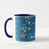 Blauw sprankelend Nieuwjaar Glitter Stars Bloemenf Mok (Links)