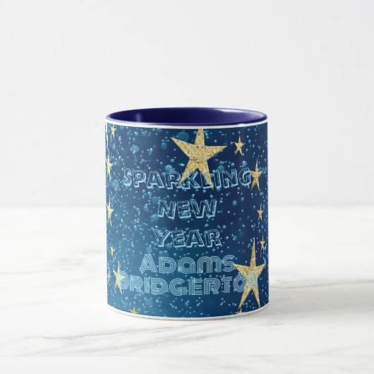 Blauw sprankelend Nieuwjaar Glitter Stars Bloemenf Mok (Midden)