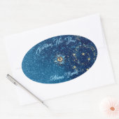Blauw sprankelend Nieuwjaar Glitter Stars Bloemenf Ovale Sticker (Envelop)