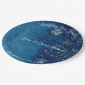 Blauw sprankelend Nieuwjaar Glitter Stars Bloemenf Papieren Bordje (Gekanteld)