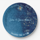 Blauw sprankelend Nieuwjaar Glitter Stars Bloemenf Papieren Bordje (Voorkant)