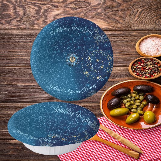 Blauw sprankelend Nieuwjaar Glitter Stars Bloemenf Papieren Kommen