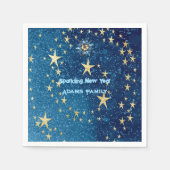 Blauw sprankelend Nieuwjaar Glitter Stars Bloemenf Servet (Voorkant)