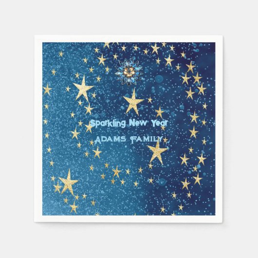 Blauw sprankelend Nieuwjaar Glitter Stars Bloemenf Servet (Voorkant)