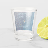 Blauw sprankelend Nieuwjaar Glitter Stars Bloemenf Shot Glas (Achterkant)