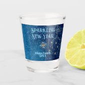 Blauw sprankelend Nieuwjaar Glitter Stars Bloemenf Shot Glas (Voorkant)