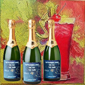 Blauw sprankelend Nieuwjaar Glitter Stars Bloemenf Sparkling Wijnetiket