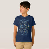 Blauw sprankelend Nieuwjaar Glitter Stars Bloemenf T-shirt (Voorkant volledig)