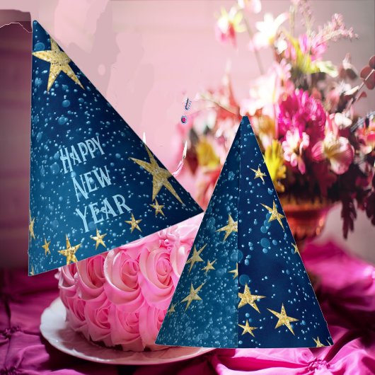 Blauw sprankelend Nieuwjaar Glitter Stars Floral M Feesthoedjes