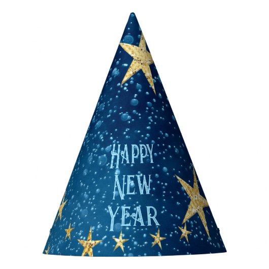 Blauw sprankelend Nieuwjaar Glitter Stars Floral M Feesthoedjes (Voorkant)