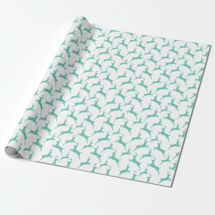 Blauw Springend Hert Kerstpatroon Cadeaupapier