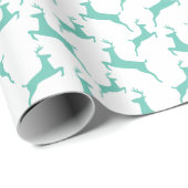 Blauw Springend Hert Kerstpatroon Cadeaupapier (Rol Hoek)