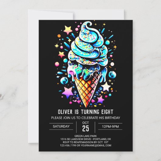 Blauw Sprinkles Elegant Boy Ice Cream Verjaardag Kaart (Voorkant)