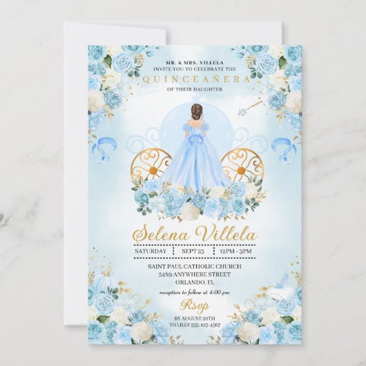 Blauw Sprookje Assepoester Carriage Quinceañera Kaart (Voorkant)