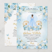 Blauw Sprookje Assepoester Carriage Quinceañera Kaart (Voorkant / Achterkant)