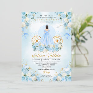 Blauw Sprookje Assepoester Carriage Quinceañera Kaart