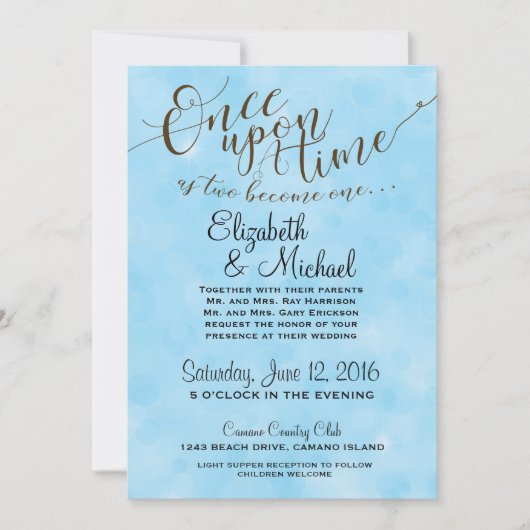 Blauw Sprookje Bruiloft Uitnodiging (Voorkant)