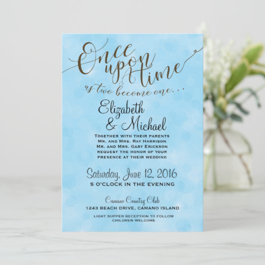 Blauw Sprookje Bruiloft Uitnodiging (Staand voorkant)