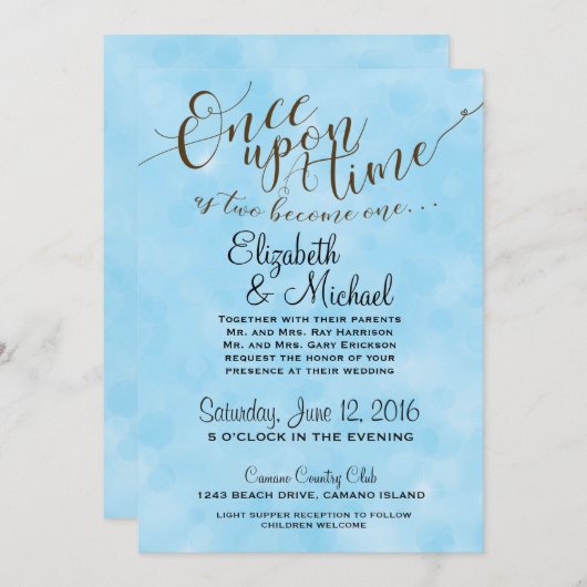 Blauw Sprookje Bruiloft Uitnodiging (Voorkant / Achterkant)