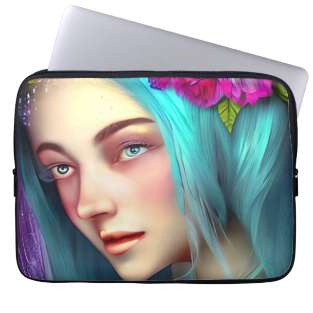 Blauw Sprookje Etherische kunst Laptop Sleeve (Voorkant)