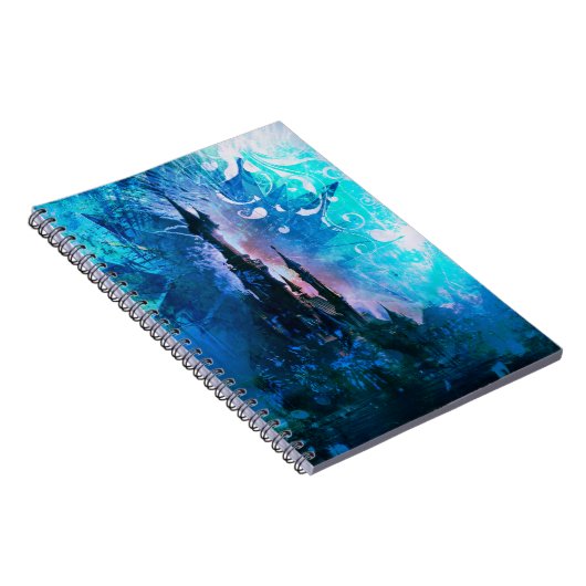 Blauw sprookje Fantasy Castle Grunge-laptop Notitieboek (Rechterzijde)