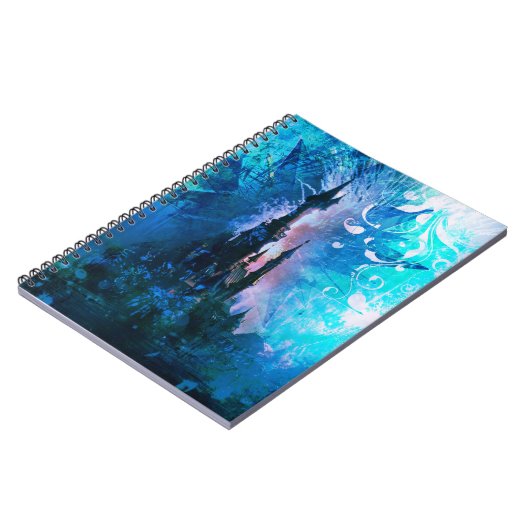 Blauw sprookje Fantasy Castle Grunge-laptop Notitieboek (Linkerzijde)