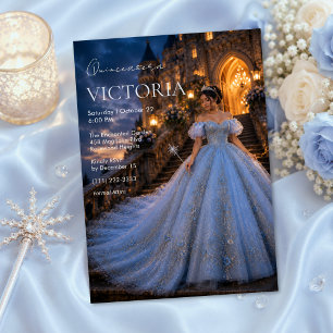 Blauw Sprookjeskasteel Quinceañera Kaart