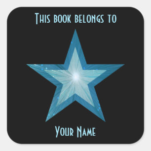 Blauw Star-boekplate sticker zwart