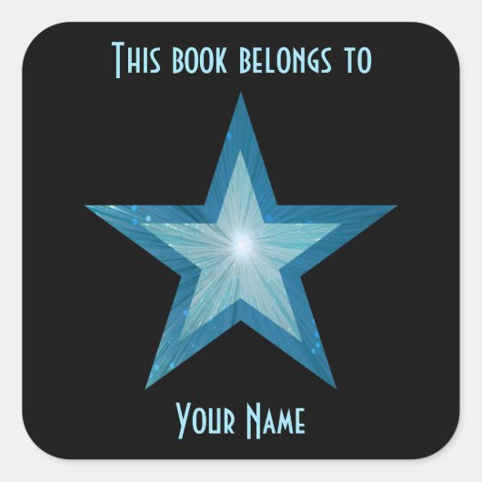 Blauw Star-boekplate sticker zwart (Voorkant)