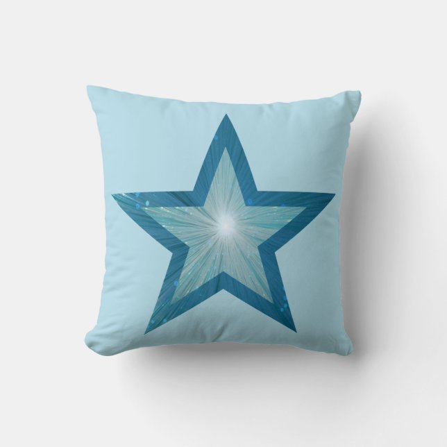 Blauw Star groot en klein vierkant bleek blauw Kussen (Voorkant)