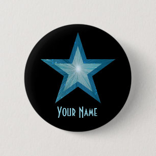 Blauw Star 'Jouw naam'-toets zwart Ronde Button 5,7 Cm