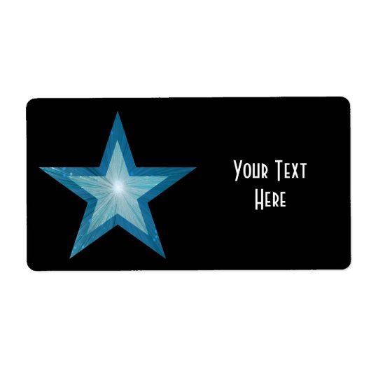 Blauw Star 'Jouw tekst'-label groot zwart Etiket (Voorkant)