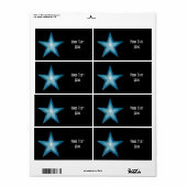 Blauw Star 'Jouw tekst'-label groot zwart Etiket (Full Sheet)