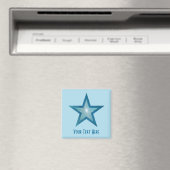 Blauw Star 'Jouw tekst' magneet vierkant bleek bla (Insitu (Vaatwasser))