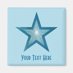 Blauw Star 'Jouw tekst' magneet vierkant bleek bla