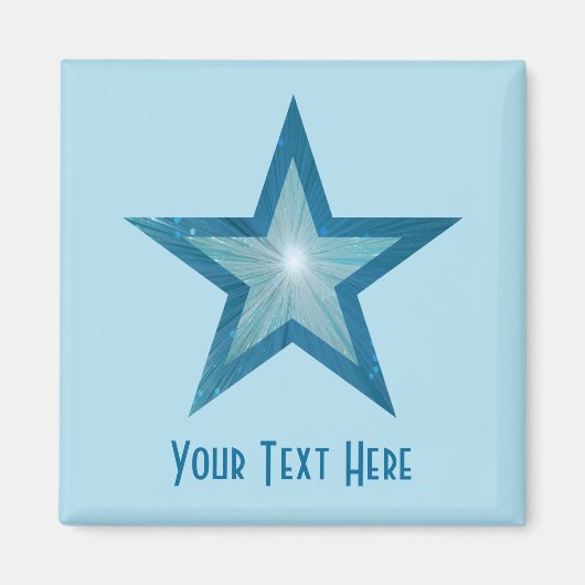 Blauw Star 'Jouw tekst' magneet vierkant bleek bla (Voorkant)