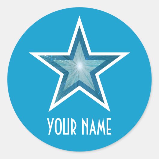 Blauw Star 'Name' rond sticker blauw (Voorkant)