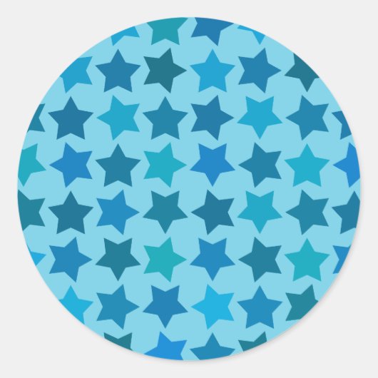 Blauw Star-patroon Ronde Sticker (Voorkant)