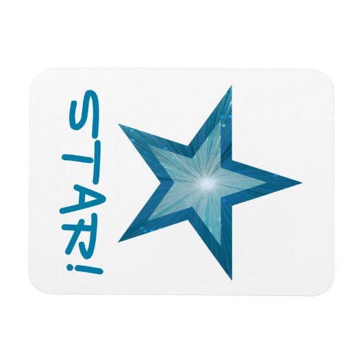Blauw Star 'STAR!' flexibele magneet wit (Horizontaal)