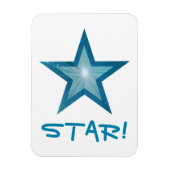 Blauw Star 'STAR!' flexibele magneet wit (Verticaal)