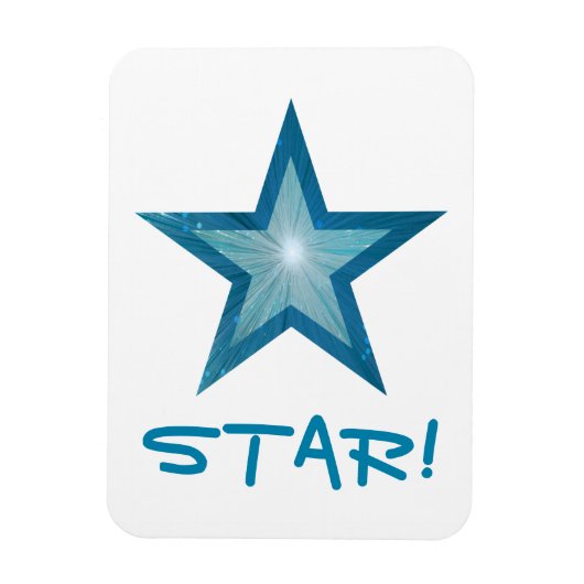 Blauw Star 'STAR!' flexibele magneet wit (Verticaal)