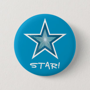 Blauw Star 'STAR'-knop blauw Ronde Button 5,7 Cm
