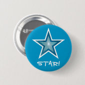 Blauw Star 'STAR'-knop blauw Ronde Button 5,7 Cm (Voorkant /achterkant)