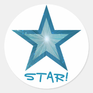 Blauw Star 'STAR' rond sticker wit