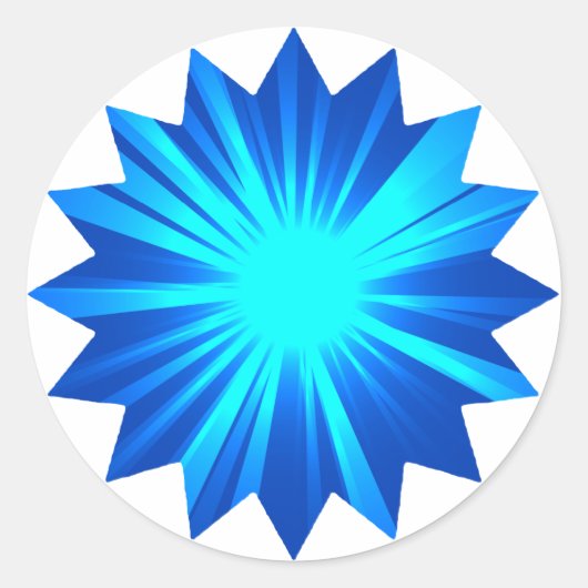Blauw starburst ontwerp op wit schattig ronde sticker (Voorkant)