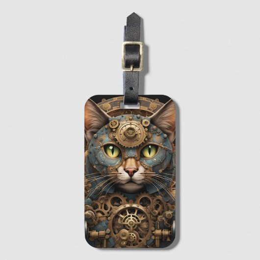 blauw steampunk cat AI art Bagagelabel (Voorkant (verticaal))